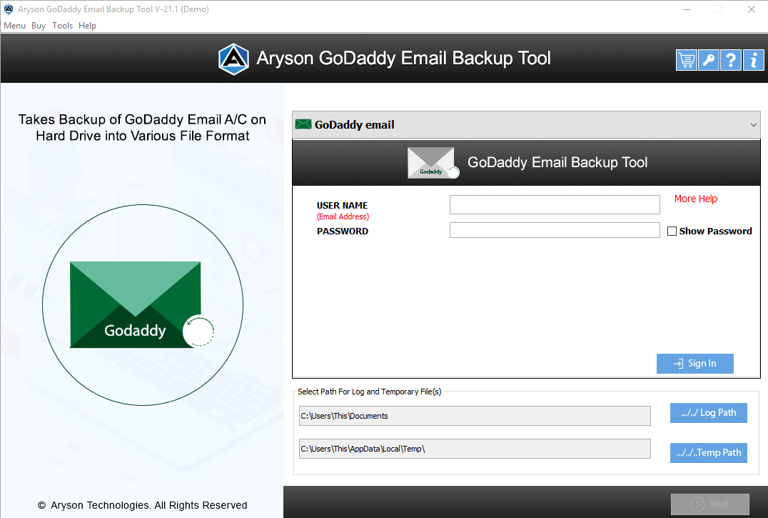 Media Penukar E -mel Godaddy - Migrasi item peti mel godaddy ke pelbagai format fail 1
