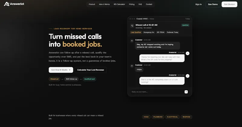 Answeriot — Missed Calls to Jobs screenshot 2