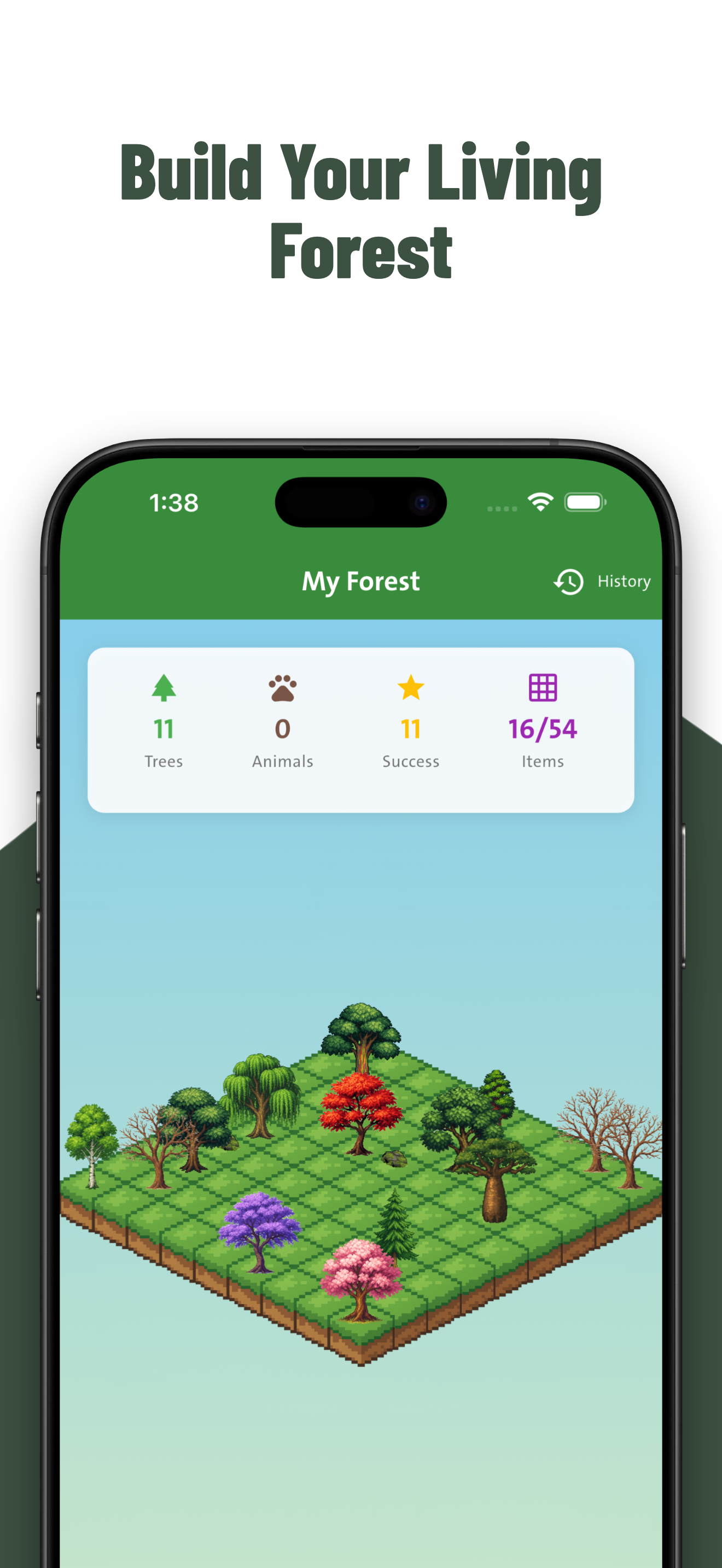Mídia 2 de FocusMeadow: foco, hábitos e tarefas - Vencer rolagem fictícia com uma floresta de foco