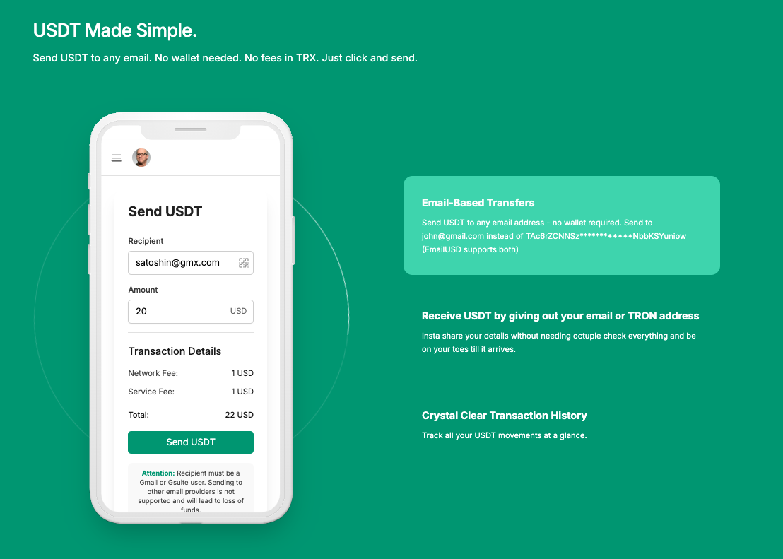 emailUsd - 이메일 주소가있는 사람에게 USDT를 보내십시오 미디어 1