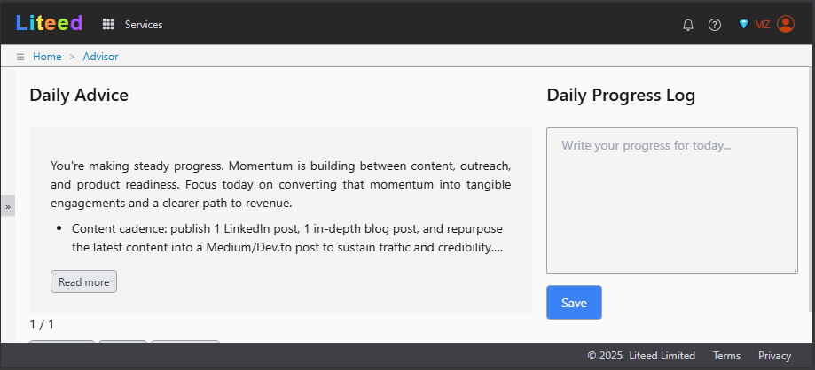 Liteed AI Advisor - Screenshot 2 showing product features and functionality