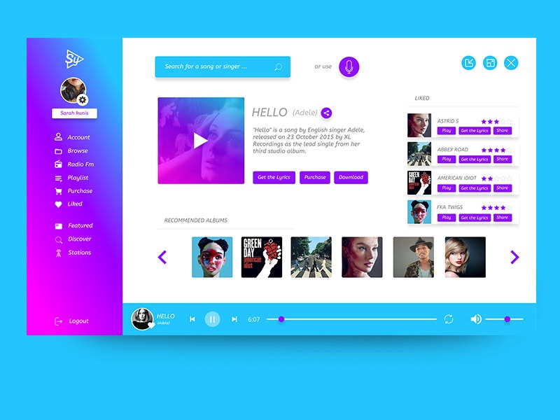 Symphony Stream Music Player app UI Design
