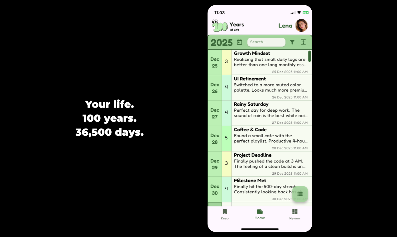 Hundredz: 100 Years of Life - Main product screenshot demonstrating key features and user interface