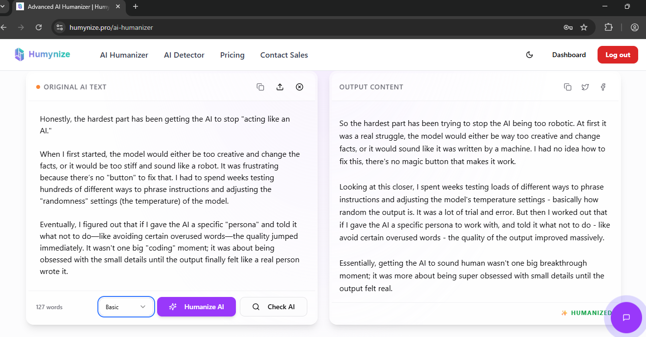 Humynize - Screenshot 2 showing product features and functionality