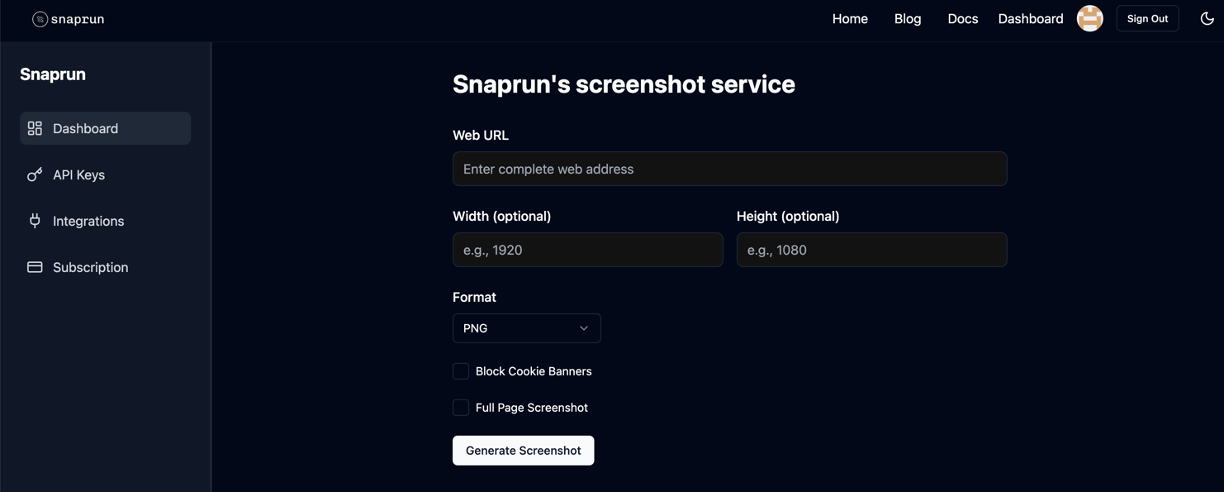 Snaprun - 하나의 간단한 API 호출로 고품질 스크린 샷을 생성하십시오 미디어 2