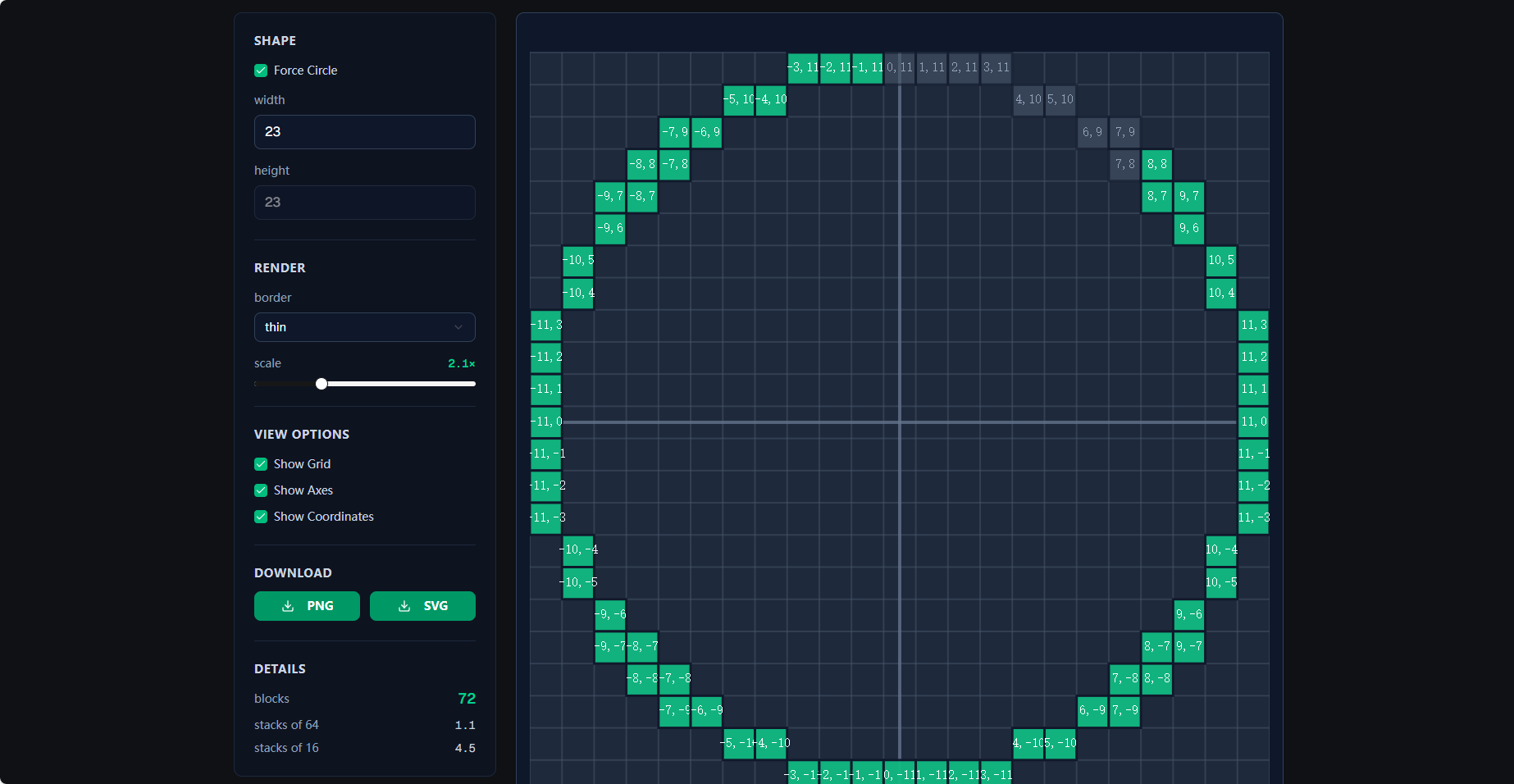 Minecraft Circle Generator - Main screenshot showing features and interface