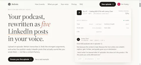 Turn podcast intoLinkedIn posts in voice gallery image