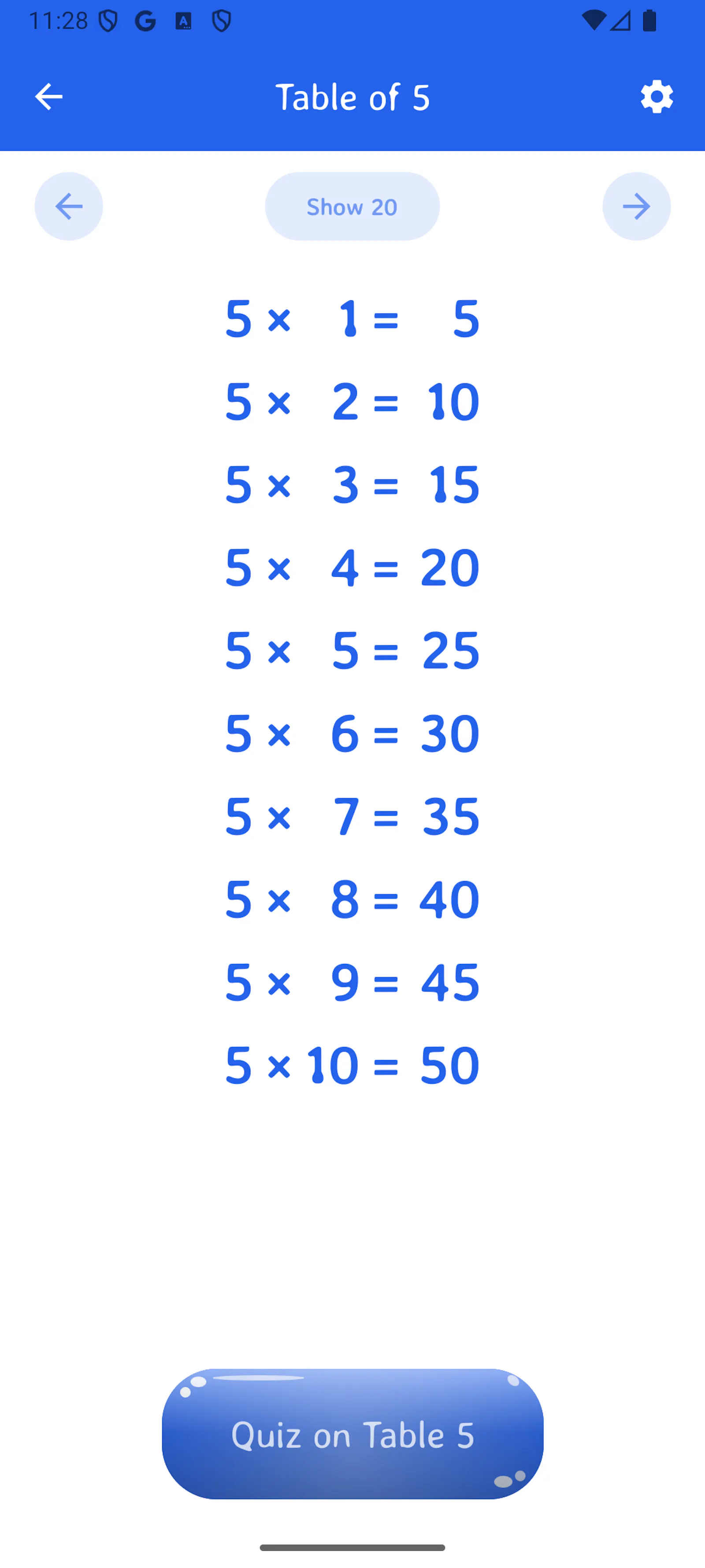 Multiplication Tables 1-100 Android App screenshot 1