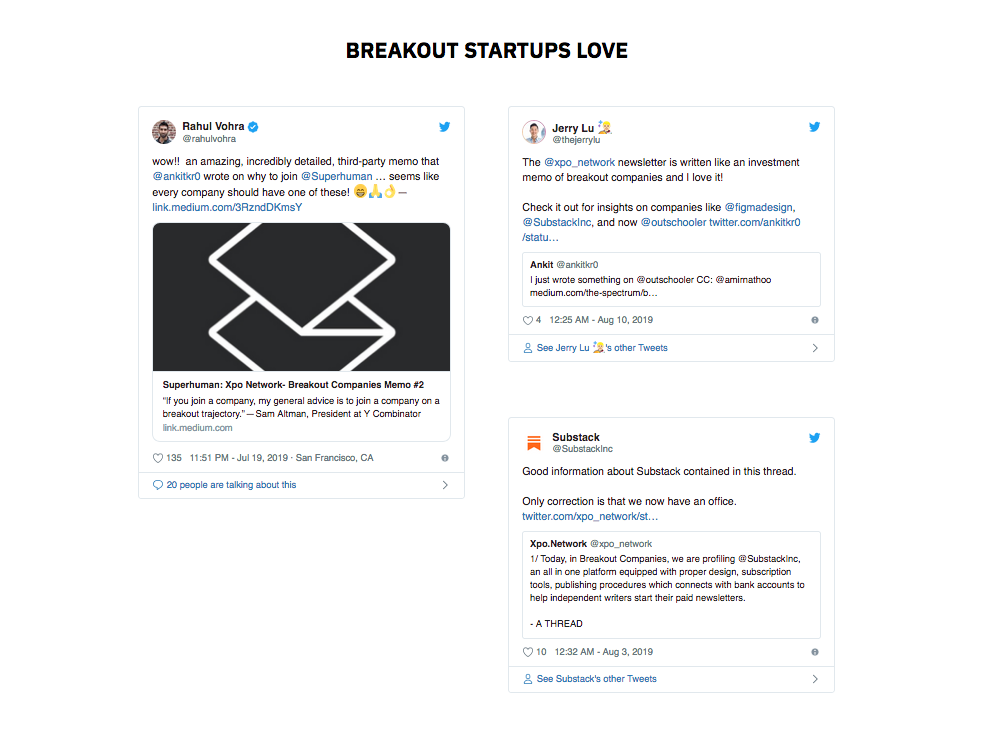 Breakout Startups Memos by Xpo.Network gallery image