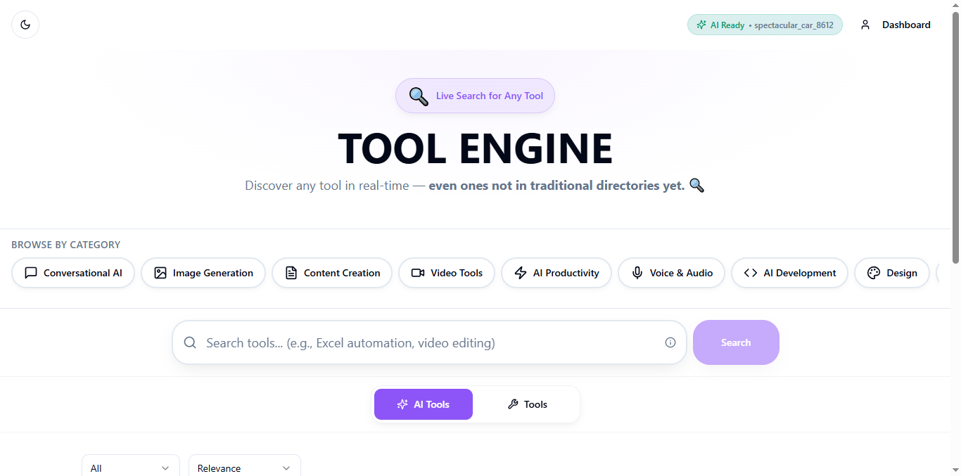 Tool Engine - Main product screenshot demonstrating key features and user interface