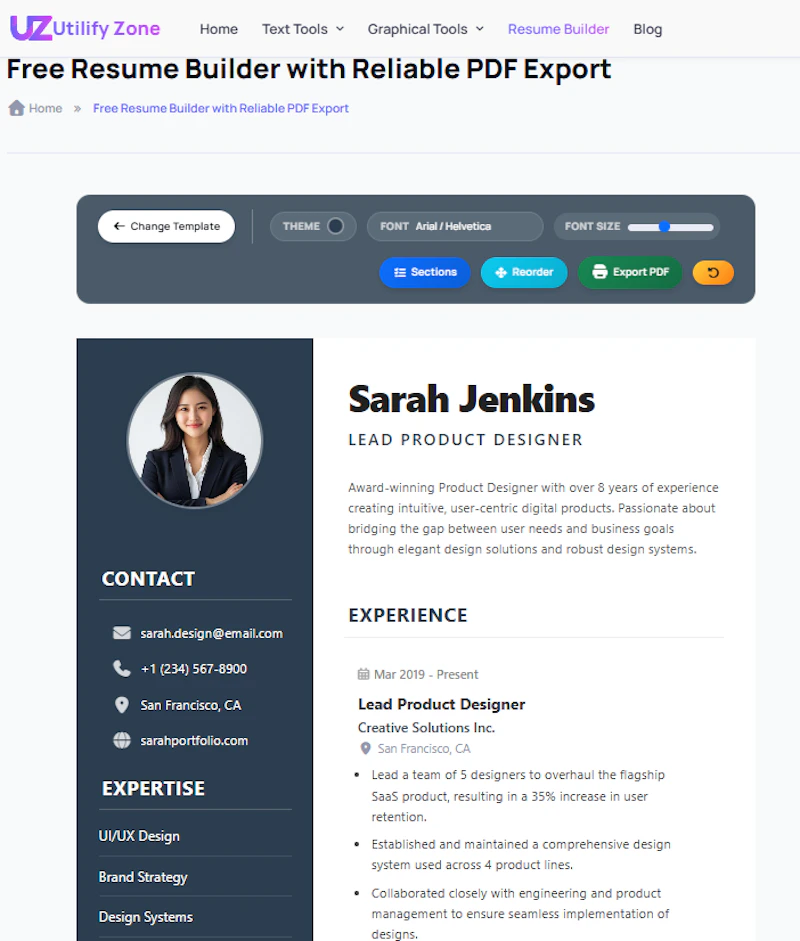 Free Resume Builder by Utilifyzone screenshot 3