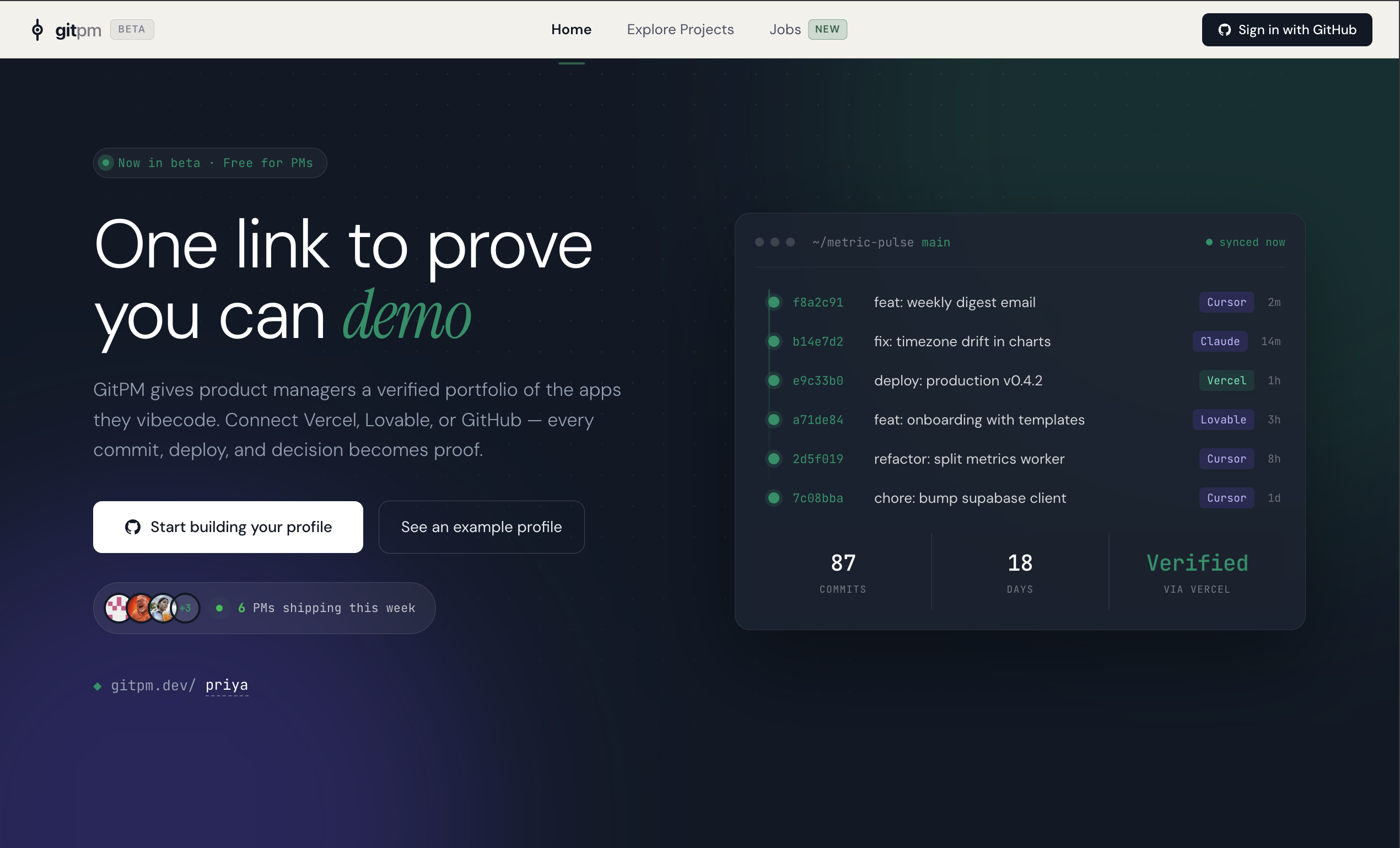 GitPM: The portfolio for PMs who ship gallery image
