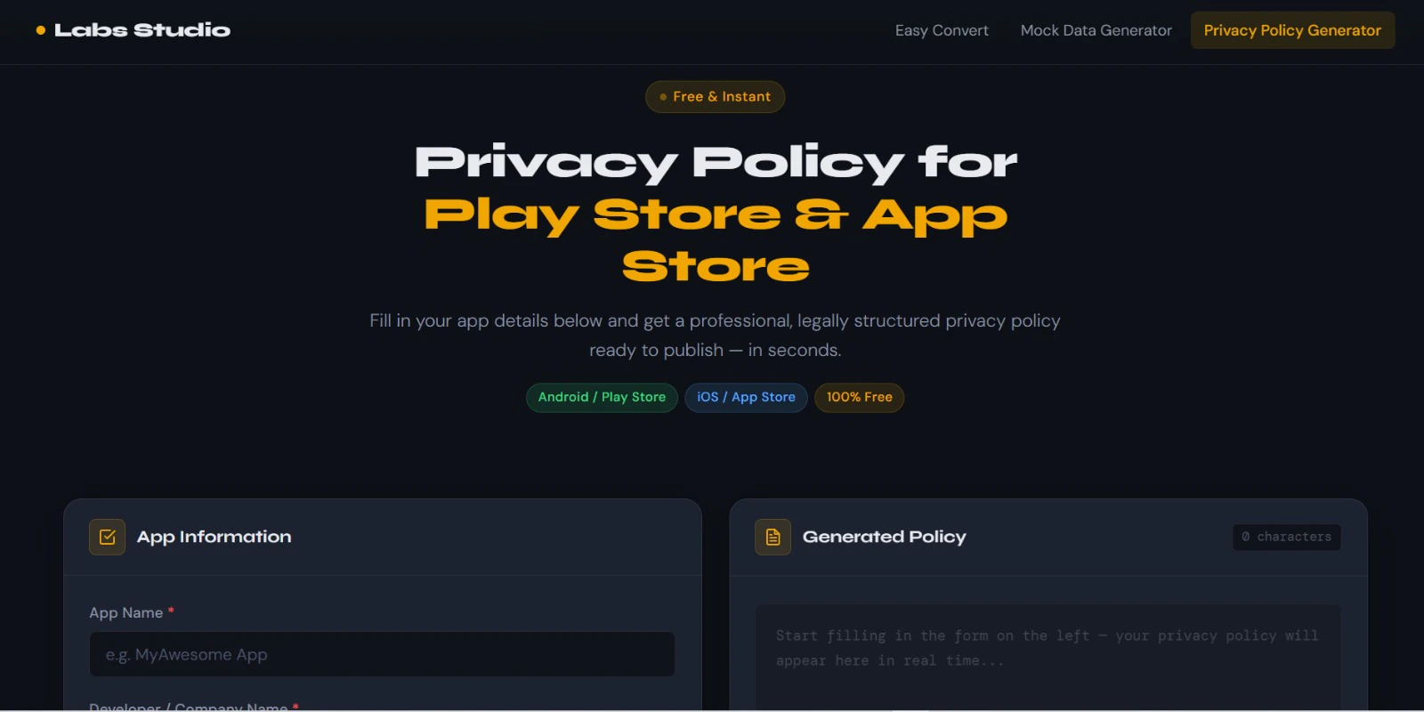 Free Privacy Policy Generator screenshot 1