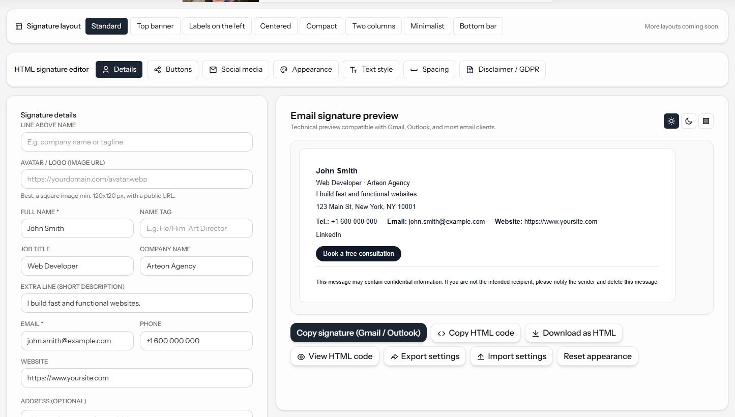 Free HTML Email Signature Generator gallery image