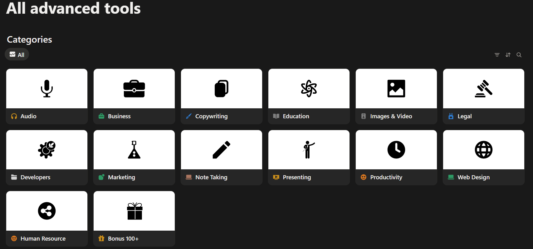 All Advanced AI Tools - Main product screenshot demonstrating key features and user interface
