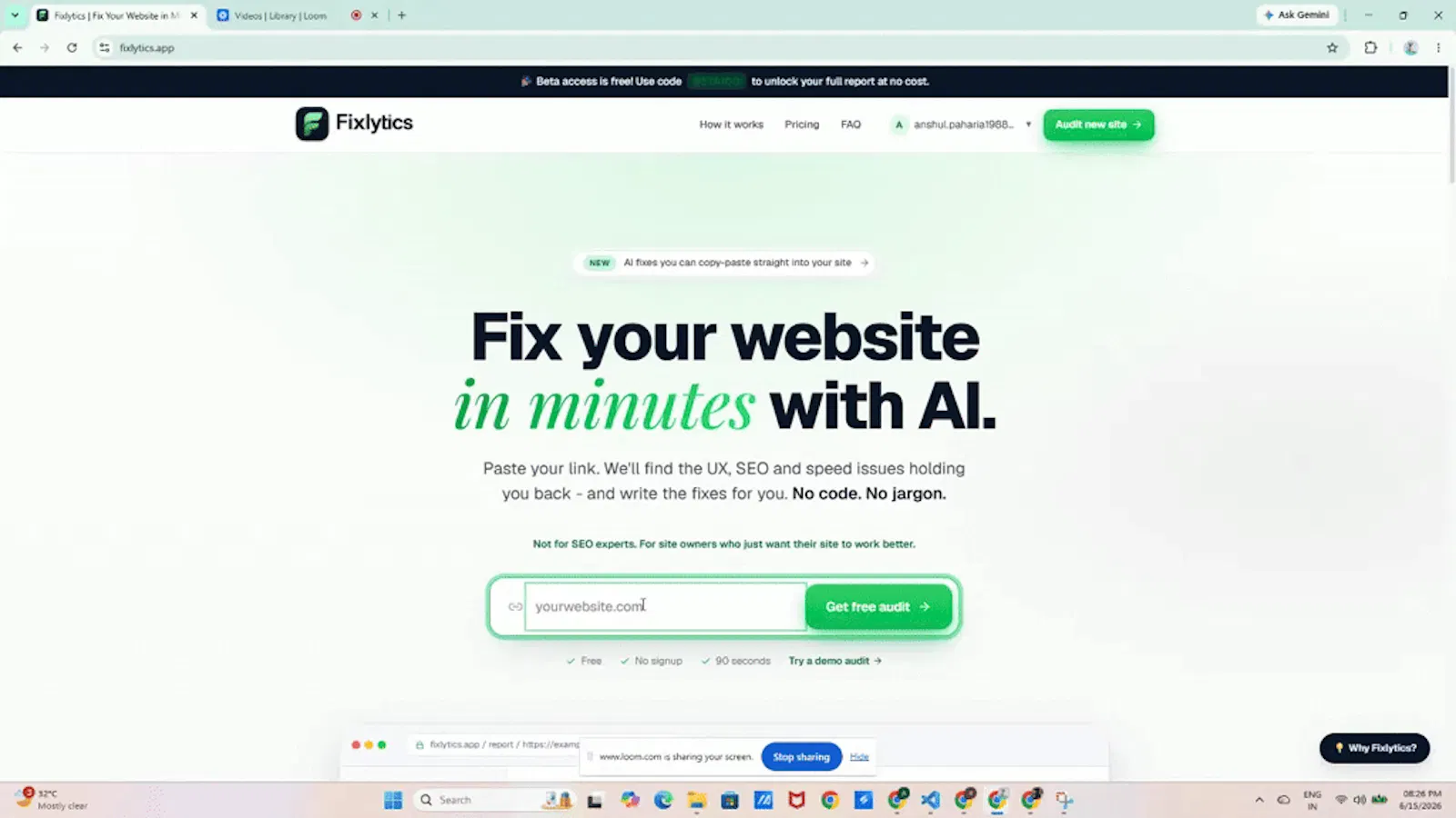 Fixlytics screenshot 1 (video preview)