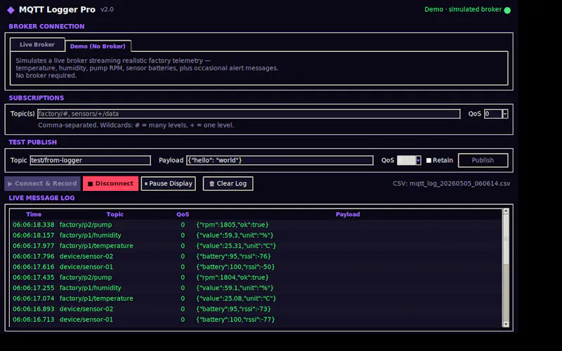 MQTT Logger screenshot 2