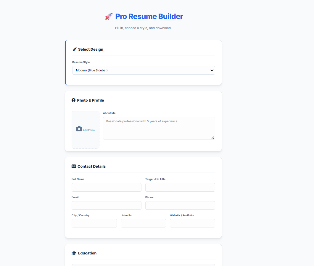 Pro Resume Builder - Main product screenshot demonstrating key features and user interface