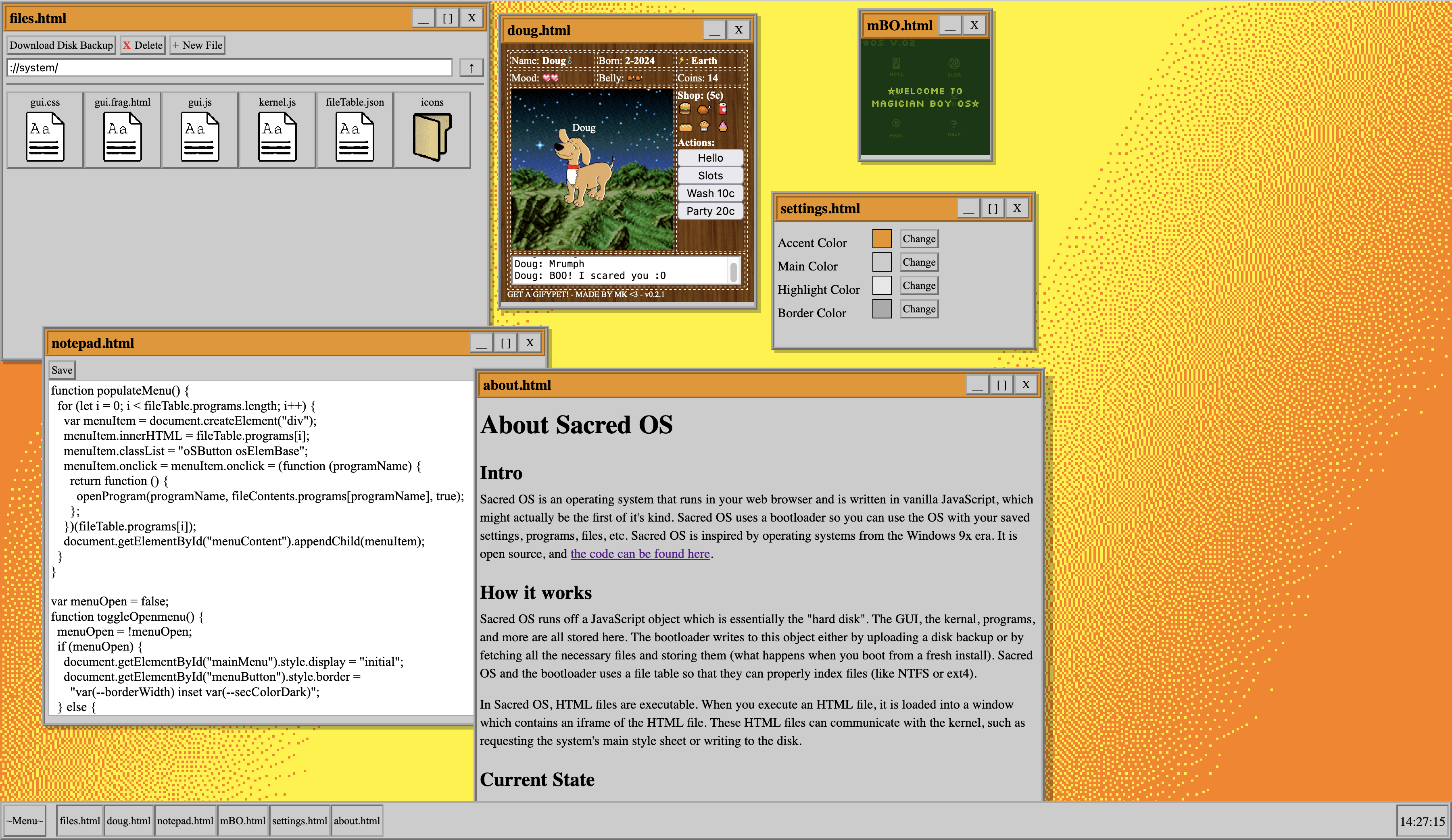 startuptile Sacred OS-Retro OS in your browser