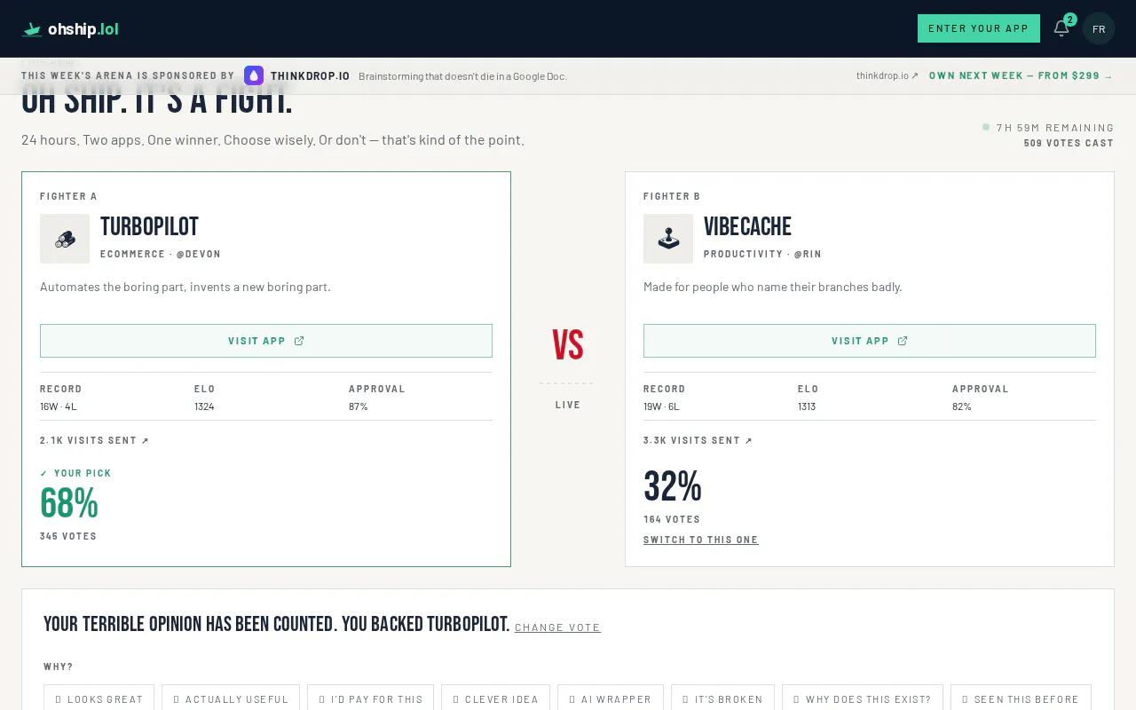 ohship.lol — a fight club for apps gallery image