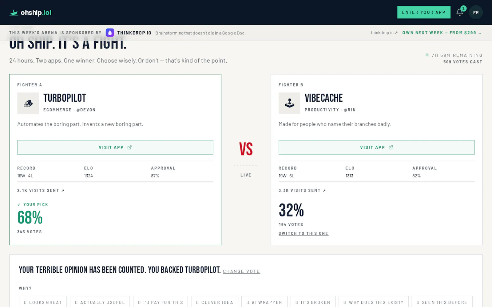 ohship.lol — a fight club for apps screenshot 4