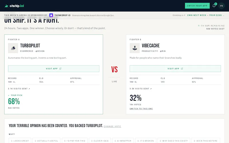 ohship.lol — a fight club for apps screenshot 4