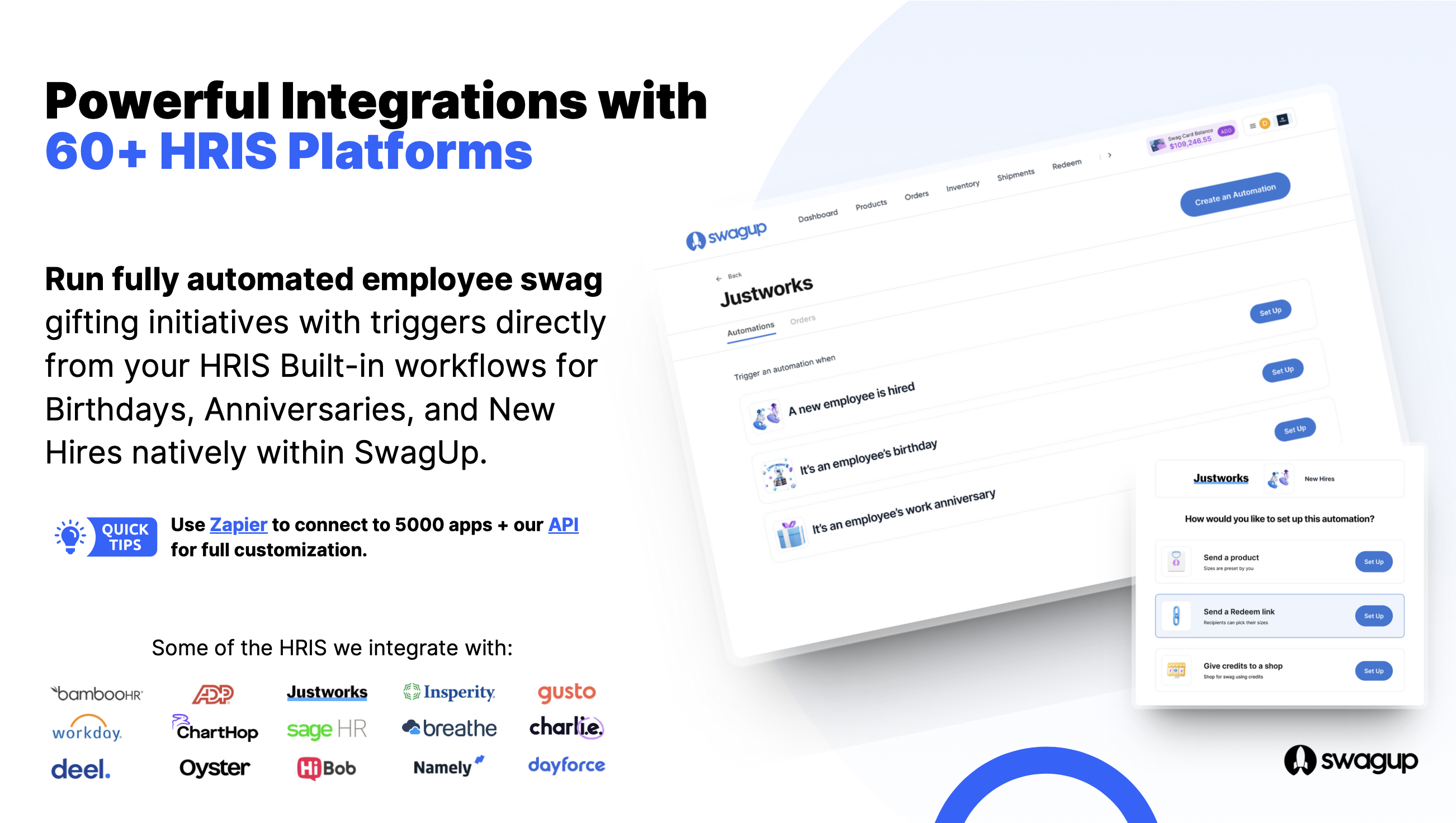 startuptile HR Integrations by SwagUp-Automatically send new hire birthday and anniversary swag