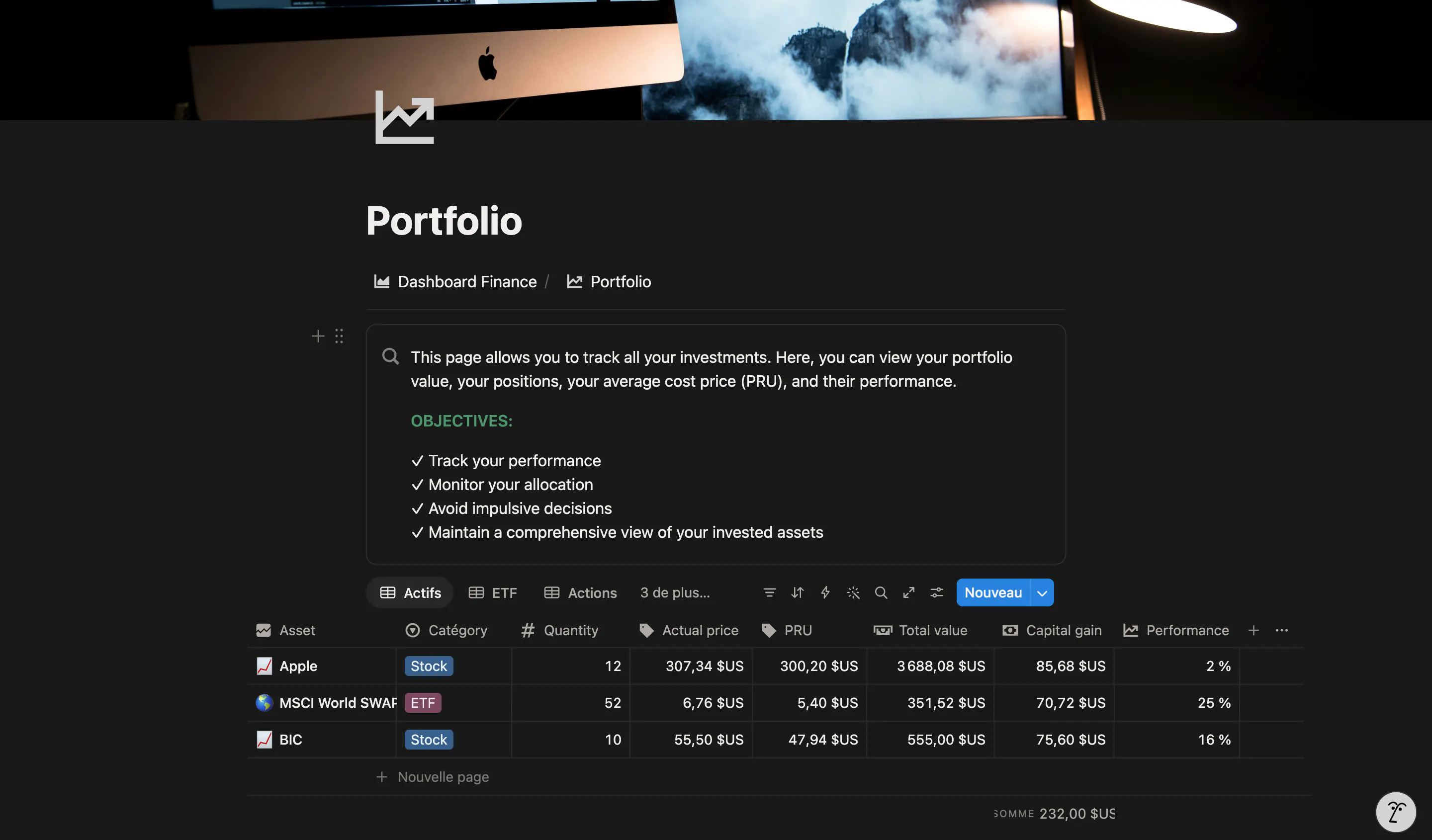 Investment Dashboard: Notion Template gallery image
