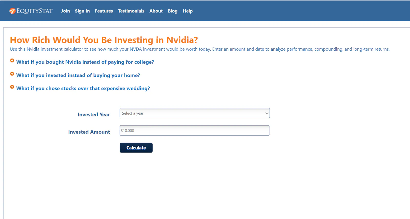 Nvidia Wealth Calculator screenshot 1