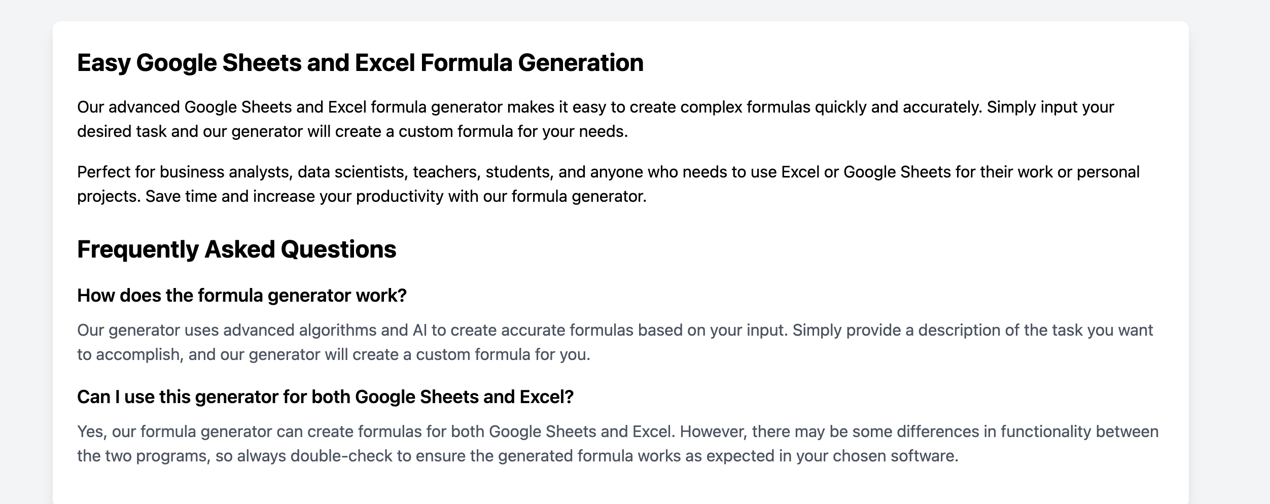 Google Sheet Formula Generator gallery image