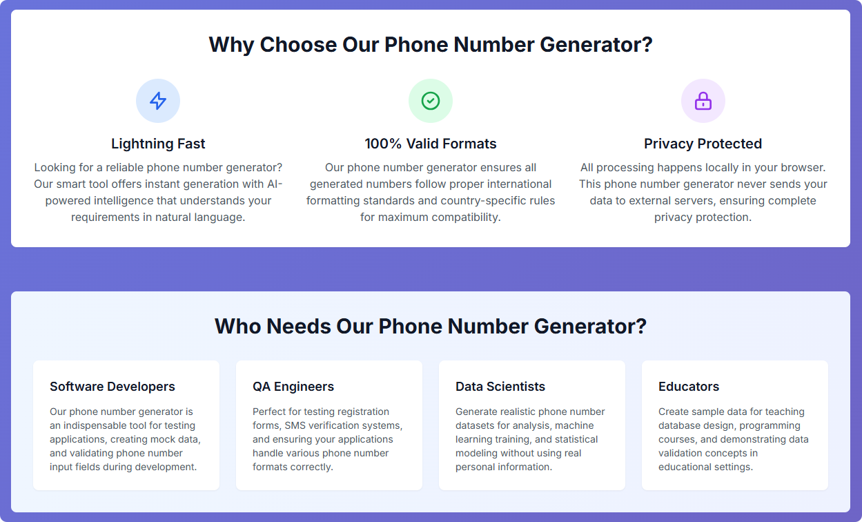 Generatore di numeri di telefono AI - Generatore di numeri di telefono alimentato per test e privacy media 2