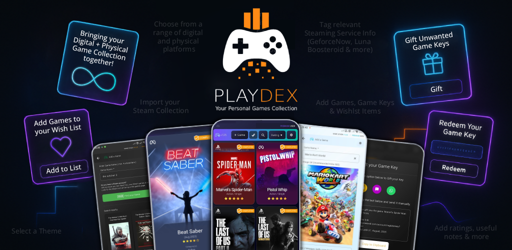 PlayDex Games Library Organiser - Main product screenshot demonstrating key features and user interface