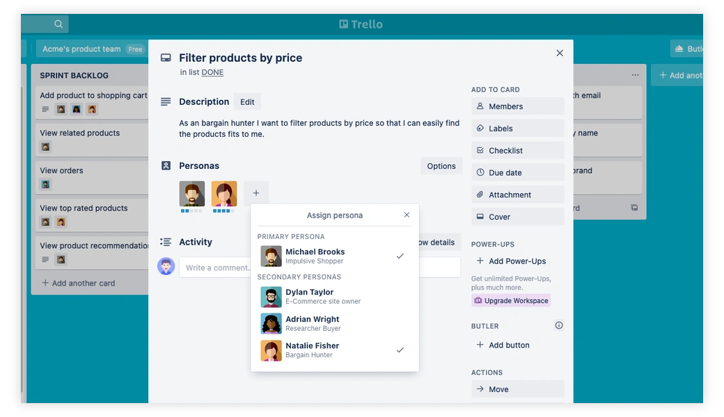 Personas power-up voor Trello - Maak gebruikerspersona's direct in Trello, wijs ze toe aan taken media 2