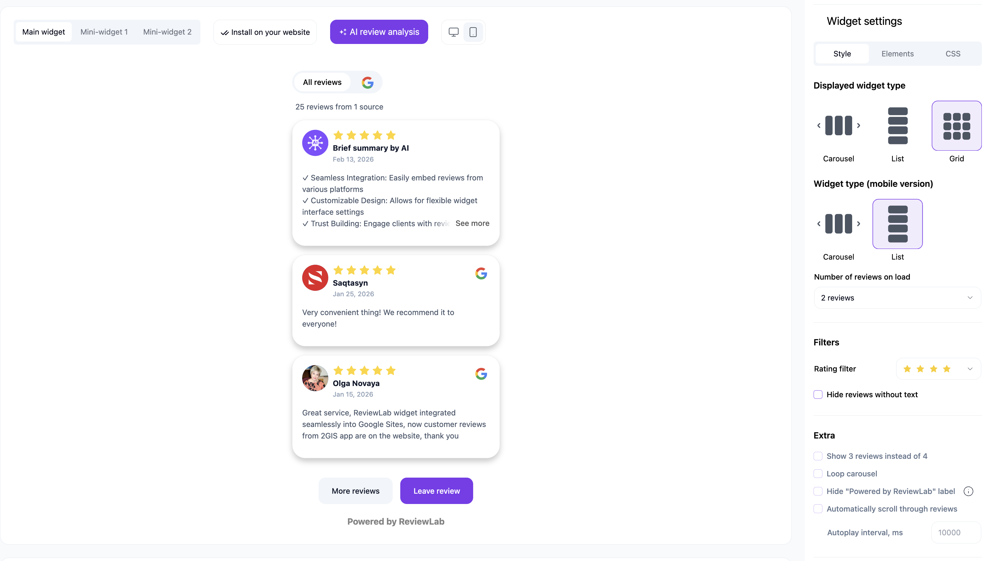 ReviewLab - Review Widget - Screenshot 4 showing product features and functionality