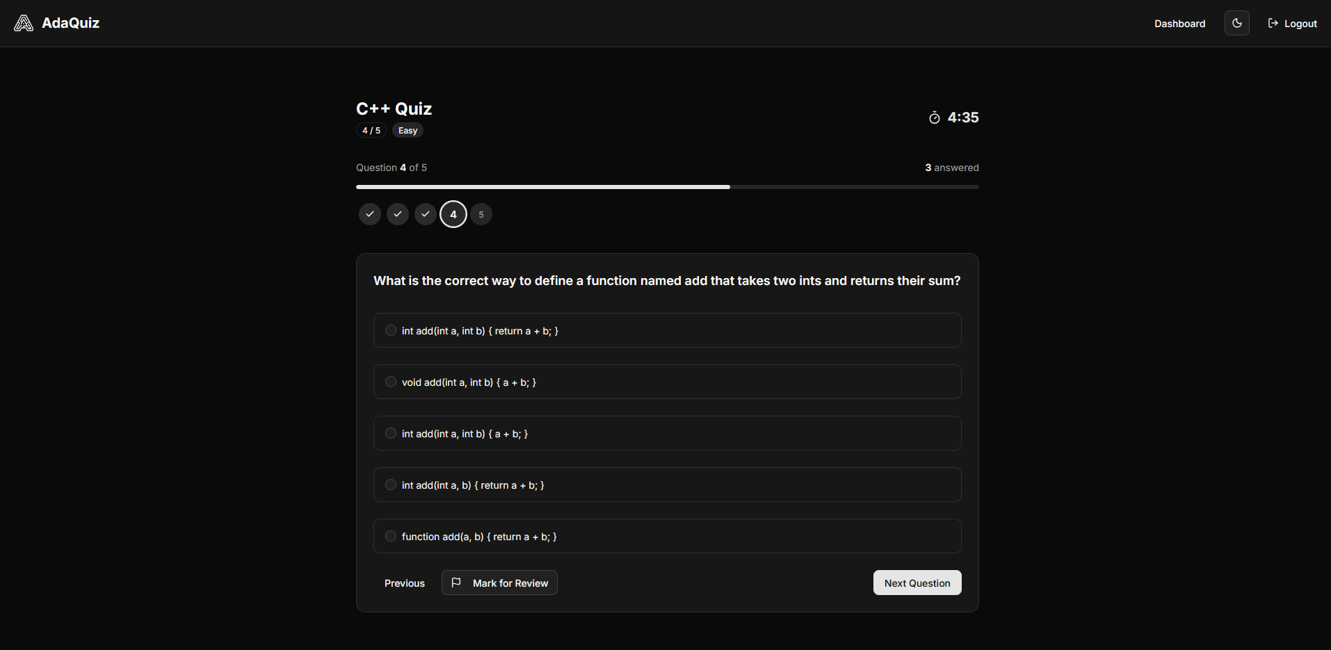 AdaQuiz - Screenshot 4 showing product features and functionality