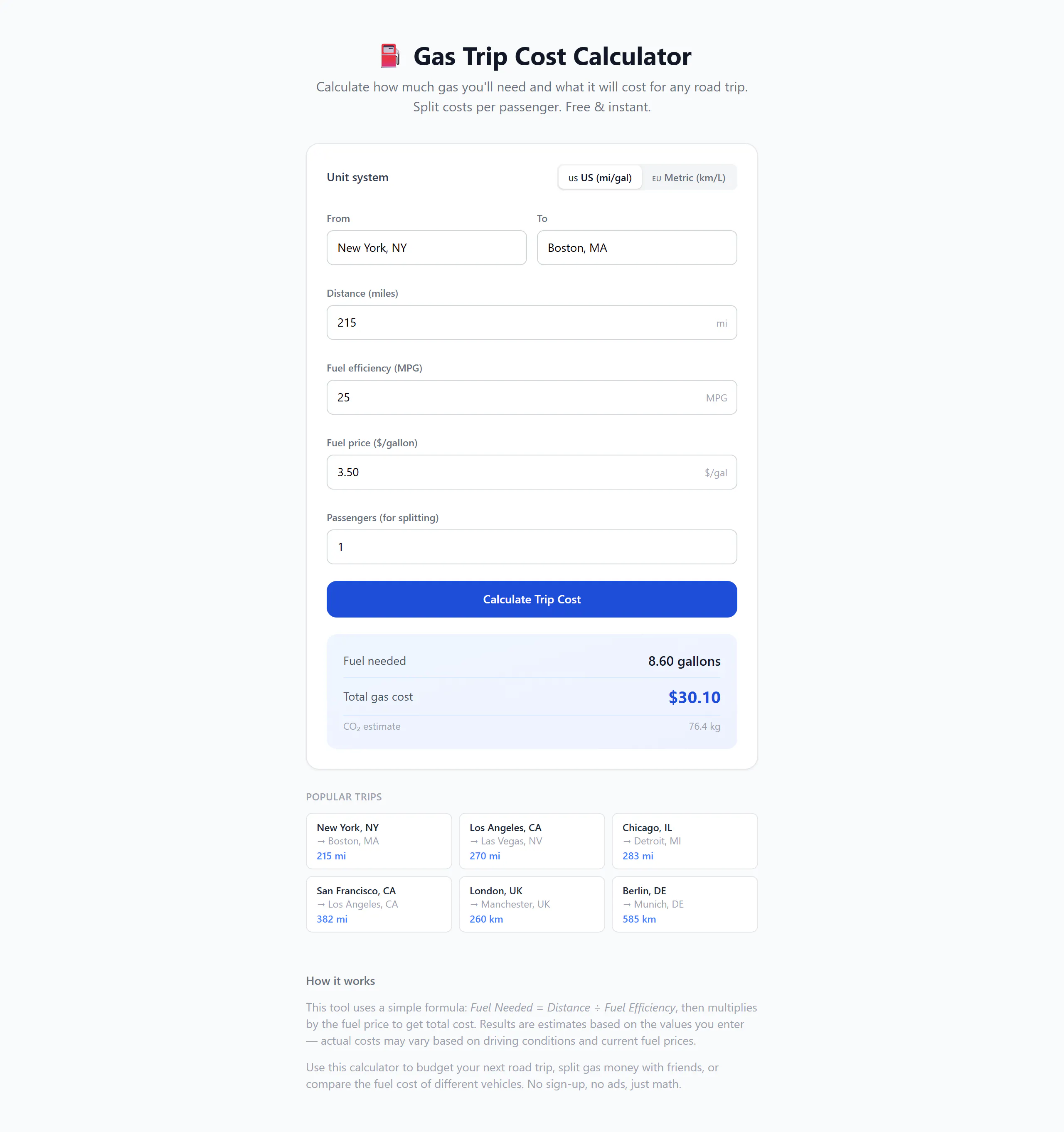 Gas Trip Cost Calculator gallery image