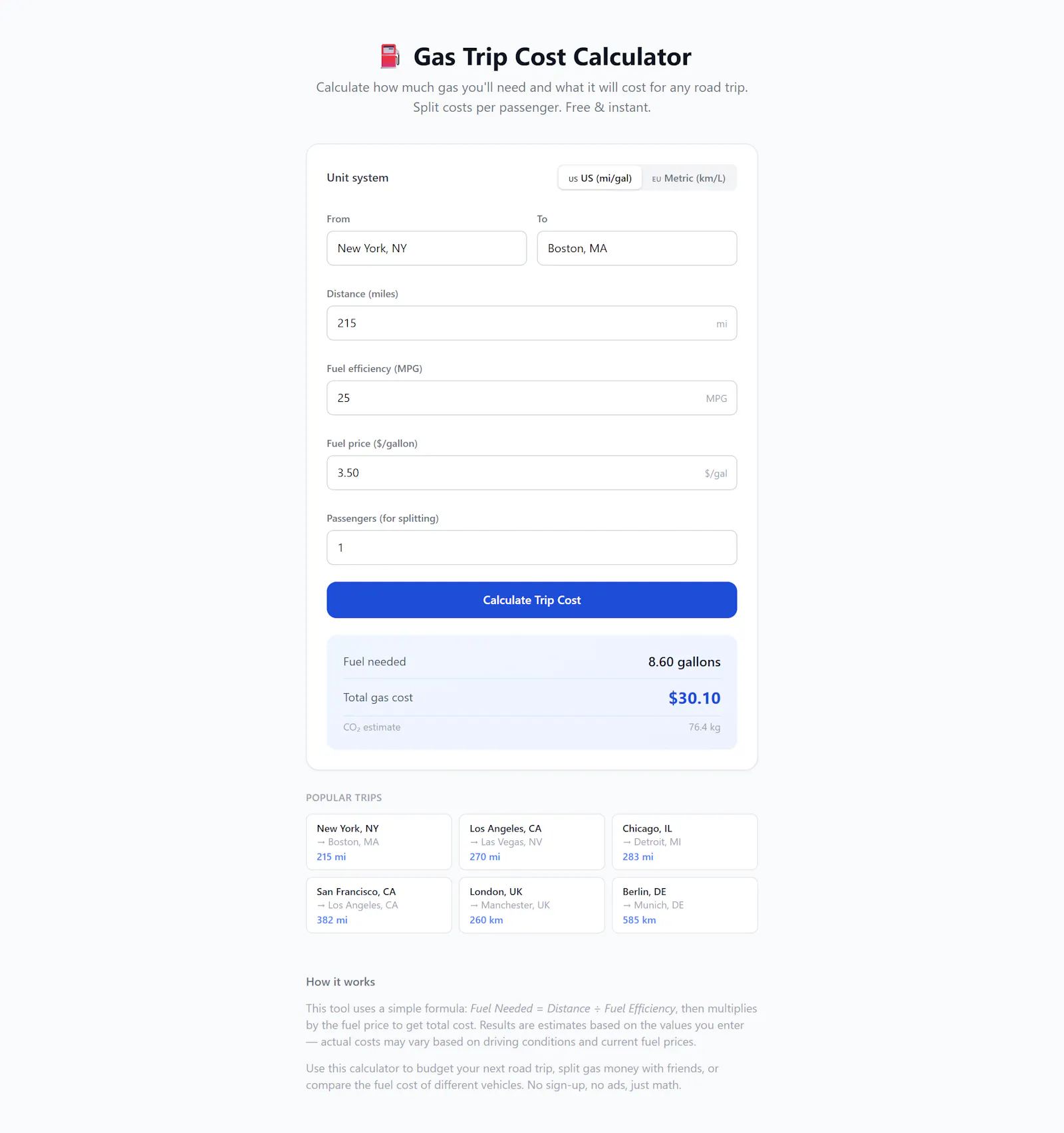 Gas Trip Cost Calculator screenshot 2