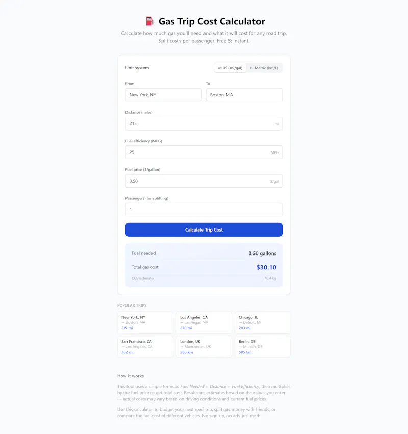 Gas Trip Cost Calculator screenshot 2