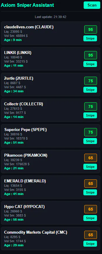 Axiom Memecoin Sniper gallery image