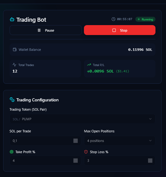 SOL Bot - Main product screenshot demonstrating key features and user interface