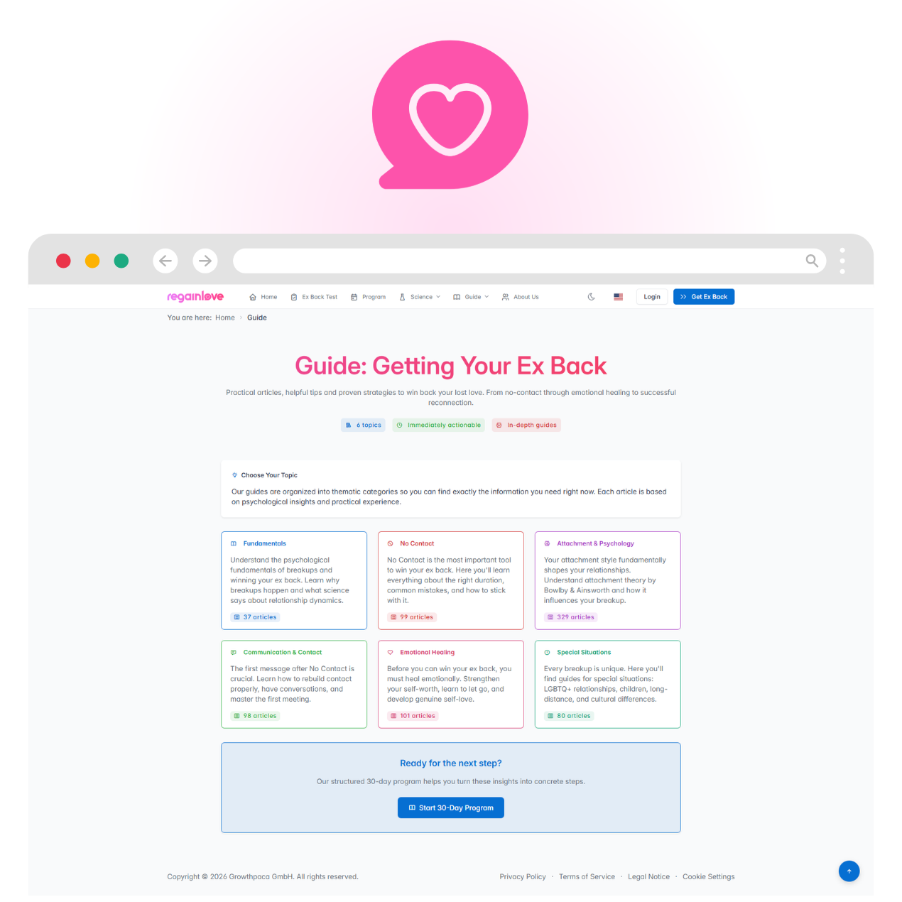 RegainLove.com - Screenshot 4 showing product features and functionality