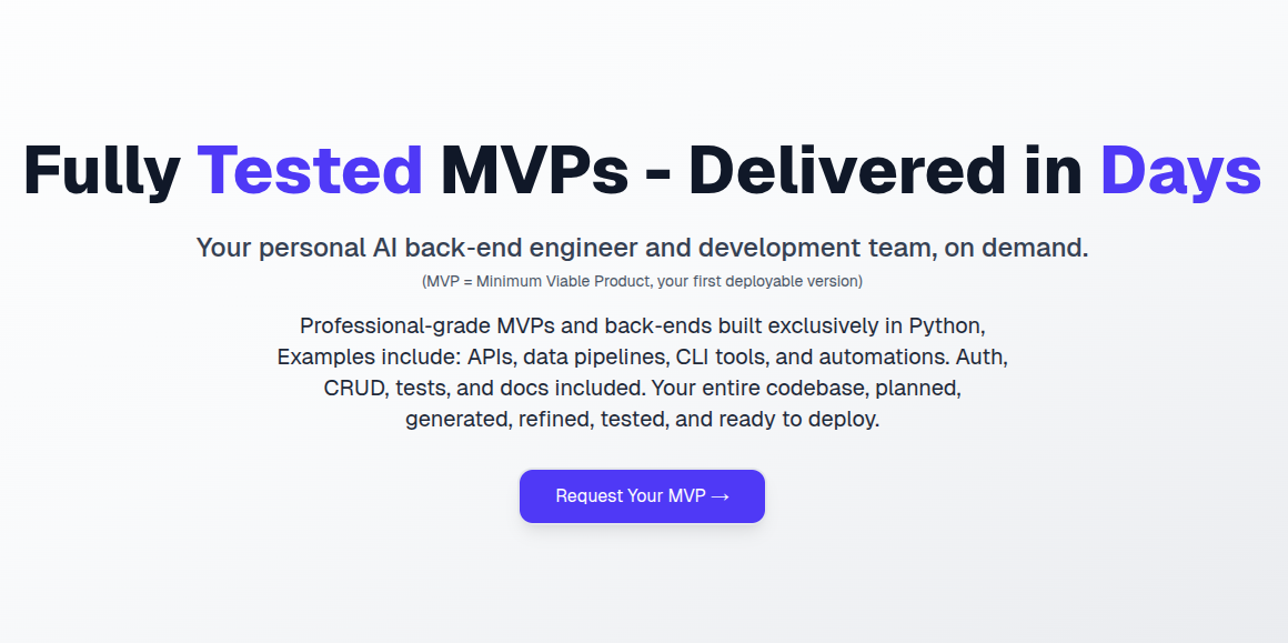 Нулевой - AI-построенный, постоянный человек, Python MVPS и Back-Tends в дни медиа 1