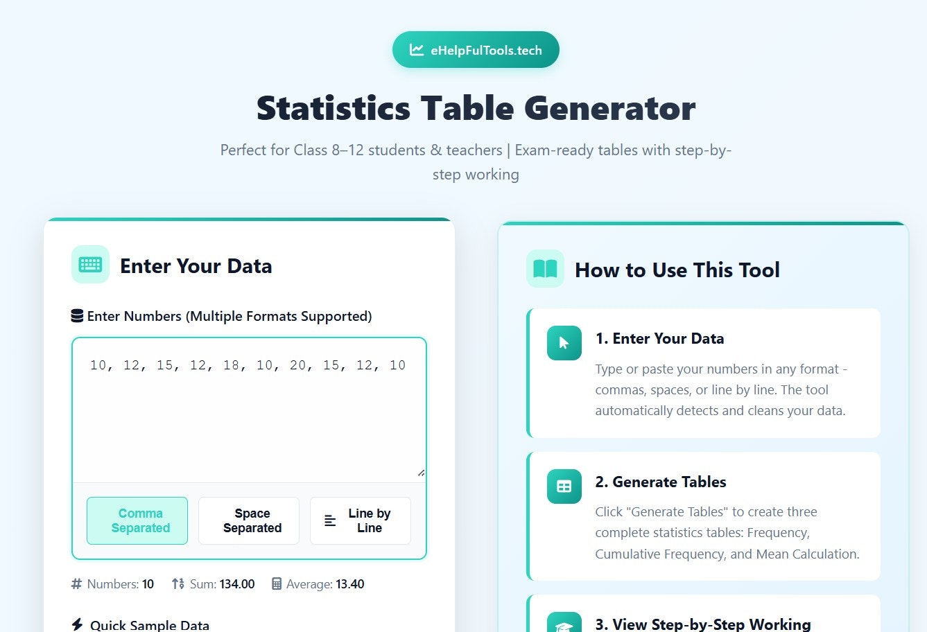 Statistics Table Generator - Main product screenshot demonstrating key features and user interface