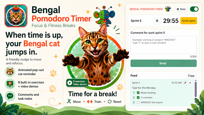 Bengal Pomodoro Timer: Focus & Fitness screenshot 3