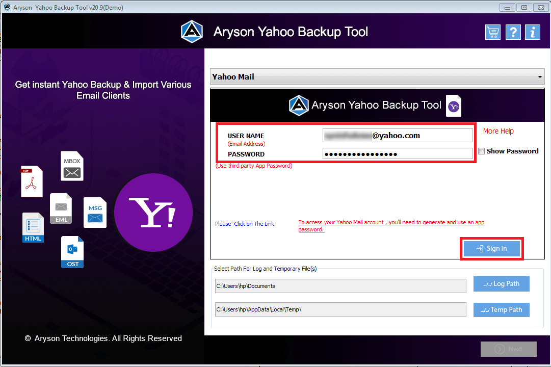 Aryson Yahoo Backup Tool gallery image