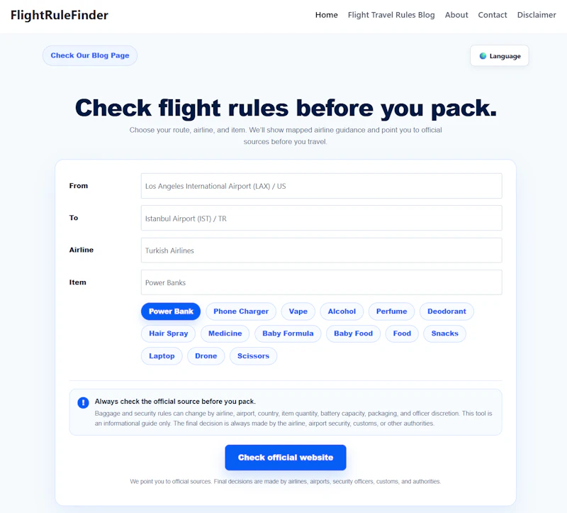 flightrulefinder.com screenshot 1