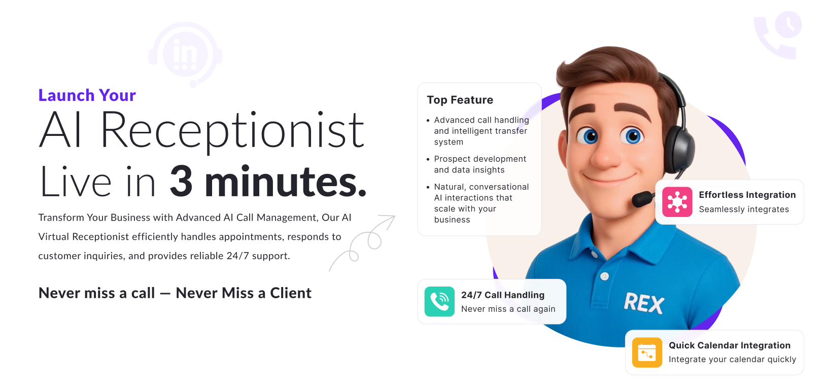 REXPT - Servicio de recepcionista de AI - Nunca te pierdas una llamada, nunca te pierdas a un cliente con la aplicación de IA Agentic media 2