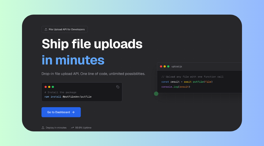 PutFile.dev - Main product screenshot demonstrating key features and user interface