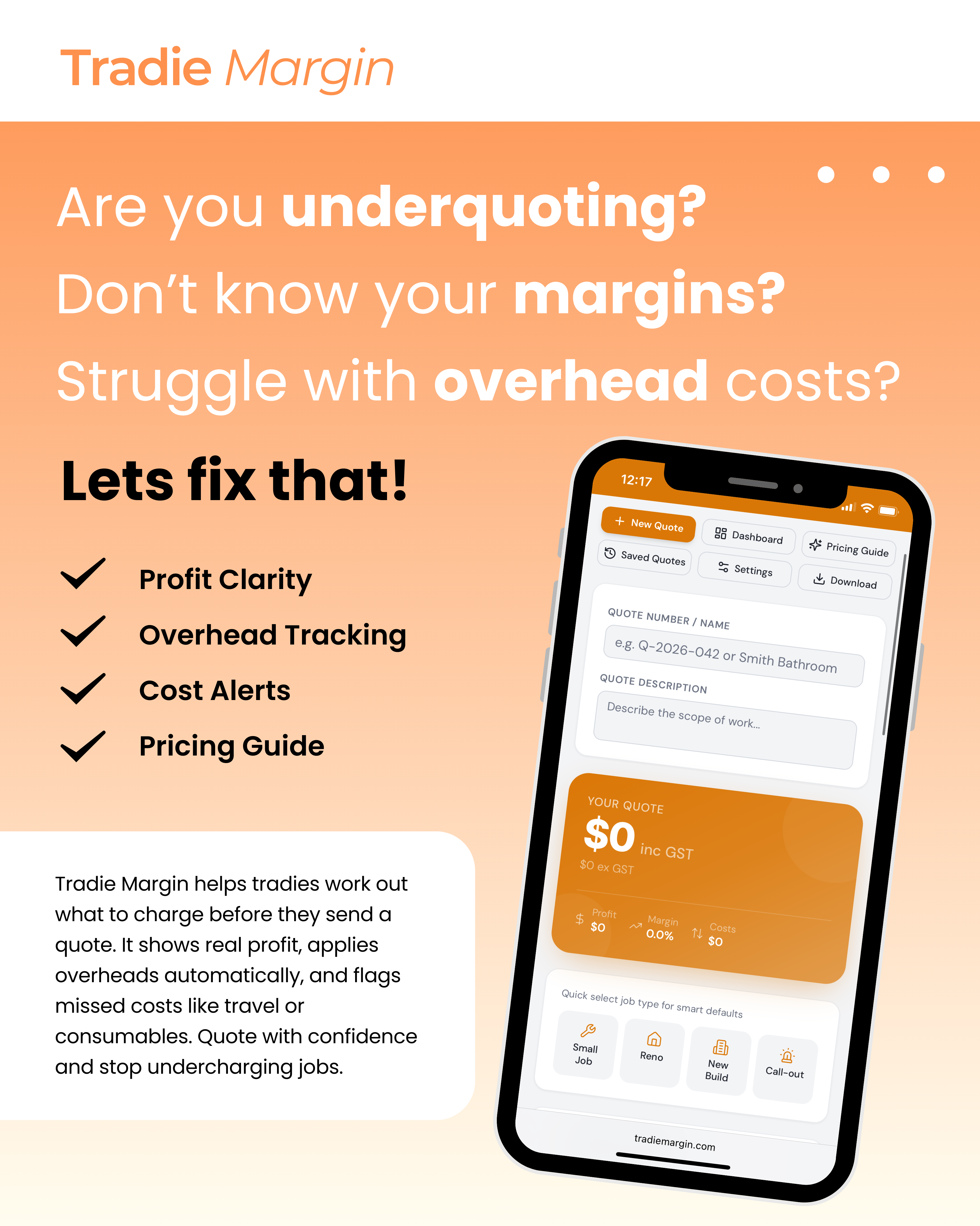Tradie Margin - Main product screenshot demonstrating key features and user interface
