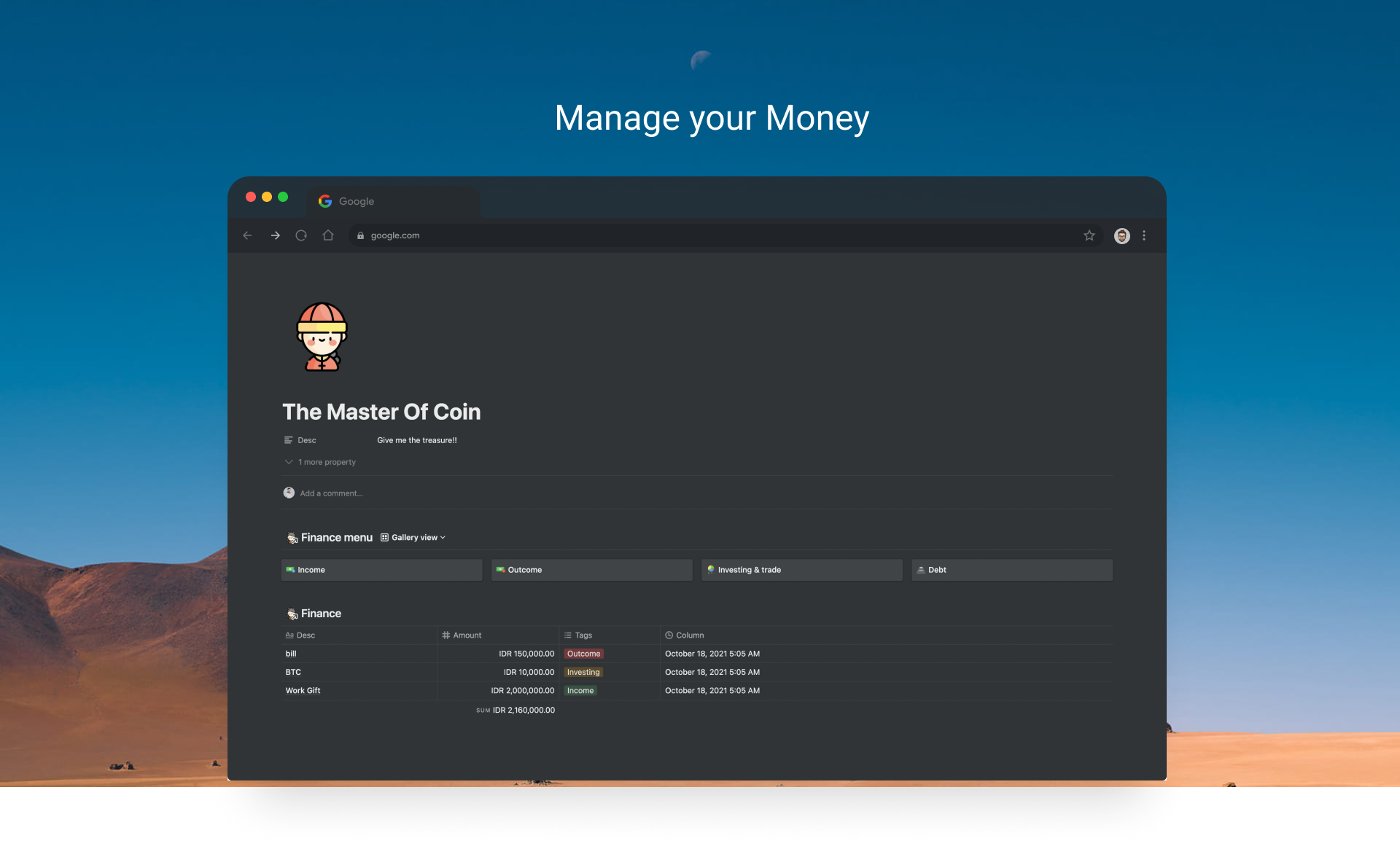 The ship : notion template gallery image